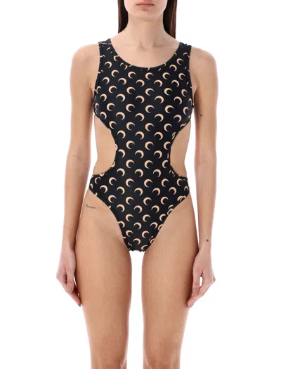 Shop Marine Serre All-over Moon One-piece Swimsuit In Multicolour