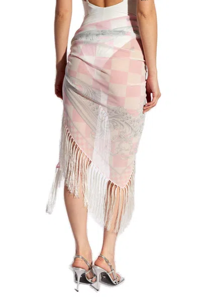Shop Versace Barocco-printed Fringed Cover-up In Rosa E Bianco