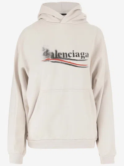 Shop Balenciaga Cotton Sweatshirt With Logo In Ivory