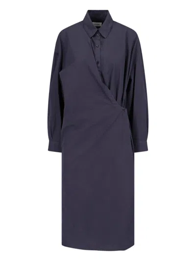 Shop Lemaire Long Sleeved Wrapped Midi Dress In Blue