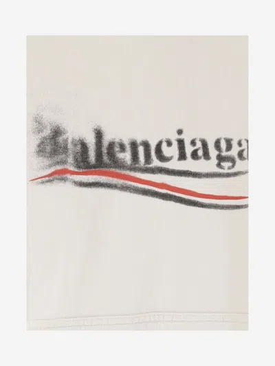 Shop Balenciaga Cotton Sweatshirt With Logo In Ivory