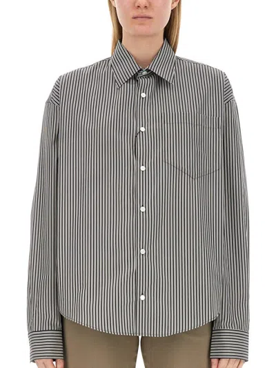 Shop Ami Alexandre Mattiussi Alexandre Mattiussi Poplin Striped Button-up Shirt In Black