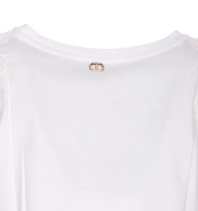 Shop Twinset T-shirt With Lace Details In Bianco