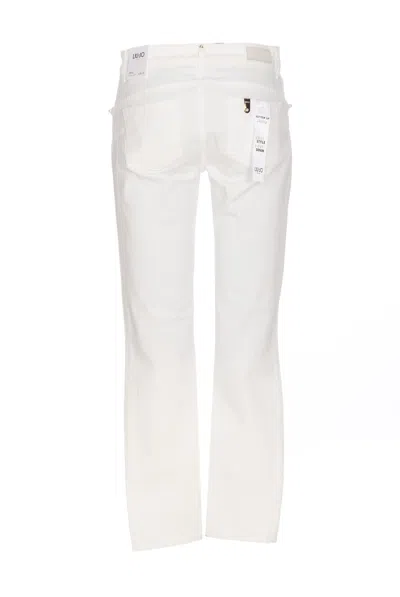 Shop Liu •jo Bottom Up Pearls Jeans In Bianco