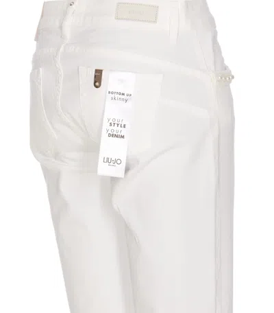 Shop Liu •jo Bottom Up Pearls Jeans In Bianco