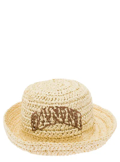 Shop Ganni Summer Straw Hat In Beige