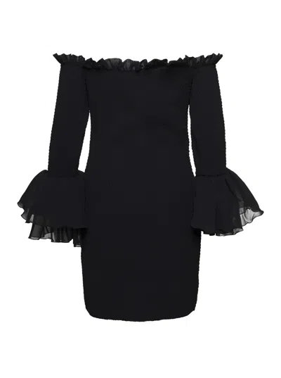 Shop Rotate Birger Christensen Blackbellina Shirred Mini Dress In Chiffon Woman In Nero