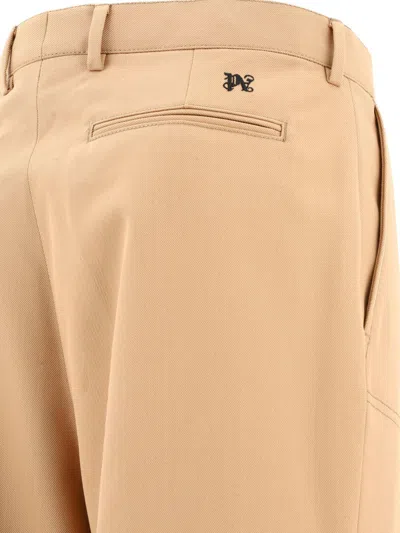 Shop Palm Angels Pa Embroidered Workwear Trousers In Beige