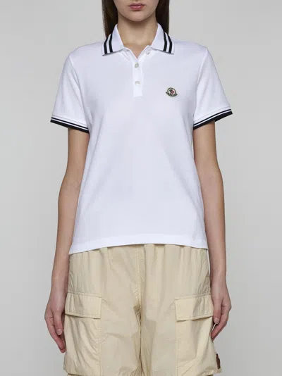 Shop Moncler Logo-patch Cotton Polo Shirt In White