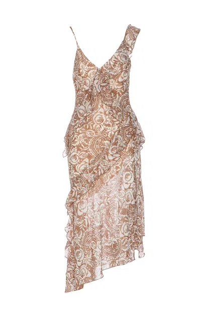 Shop Liu •jo Asymmetrical Dress In Marrone