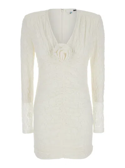 Shop Rotate Birger Christensen Lace Mini Dress V-neck In Bianco