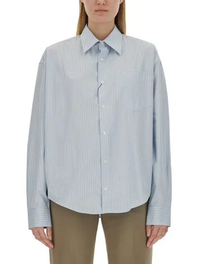 Shop Ami Alexandre Mattiussi Alexandre Mattiussi Poplin Striped Button-up Shirt In Azure