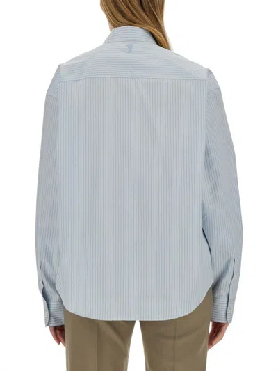Shop Ami Alexandre Mattiussi Alexandre Mattiussi Poplin Striped Button-up Shirt In Azure