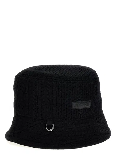 Shop Jacquemus Le Bob Belo Cable Knit Bucket Hat In Black