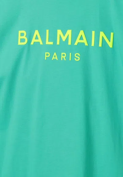 Shop Balmain Logo Detailed Crewneck T-shirt In Verde