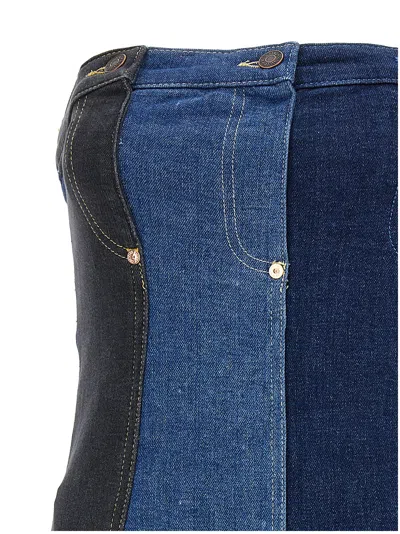 Shop M05ch1n0 Jeans Patchwork Mini Dress In Blu Denim