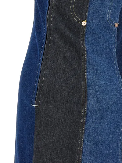 Shop M05ch1n0 Jeans Patchwork Mini Dress In Blu Denim