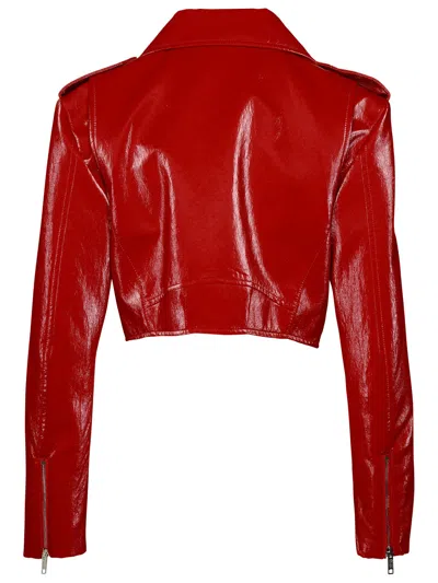 Shop M05ch1n0 Jeans Red Cotton Blend Biker Jacket In Rosso