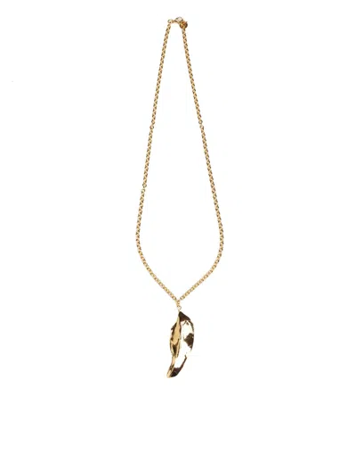Shop Marni Gold Metal Necklace With Leaf Pendant In Oro