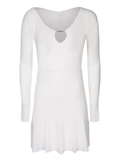 Shop Jacquemus Long-sleeve Scalloped Mini Dress In Off-white