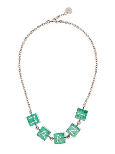 Shop Marni Chain Necklace With Branded Dice-shaped Charms In Green Transparent Resin Woman In Argento/verde