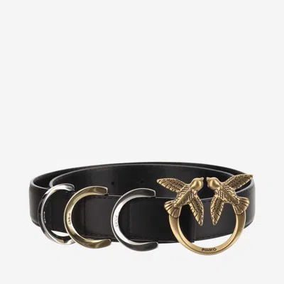 Shop Pinko Love Birds Leather Belt In Black