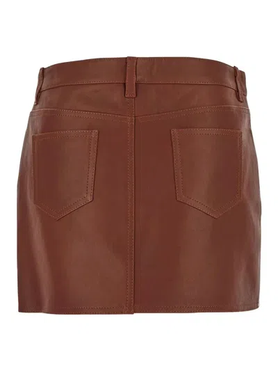 Shop Etro Leather Mini Skirt In Brown