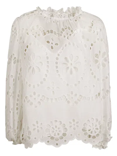 Shop Zimmermann Lexi Embroidered Blouse In Bianco