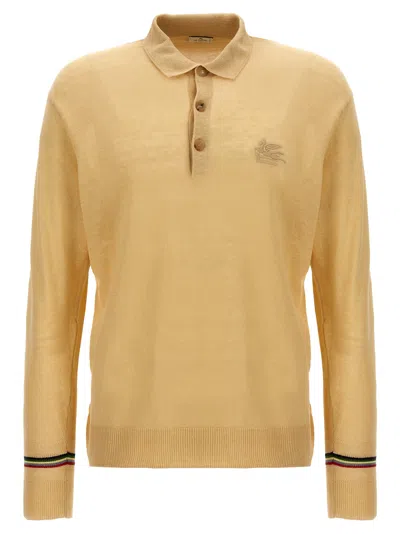 Shop Etro Logo Embroidery Polo Shirt In Beige