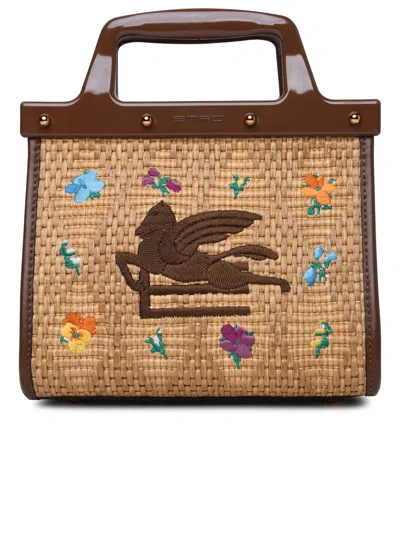 Shop Etro Love Trotter Multicolor Midi Raffia Bag In Brown