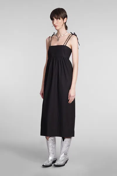 Shop Ganni Dress In Black Cotton