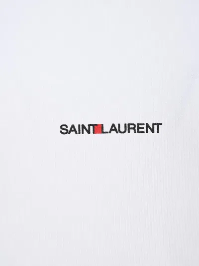 Shop Saint Laurent Logo Embroidered Long-sleeved Hoodie In White