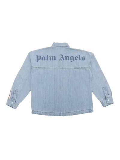 Shop Palm Angels Denim Shirt With Logo In Blue