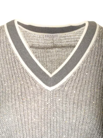 Shop Brunello Cucinelli Linen Knit Sweater In Grigio Medio