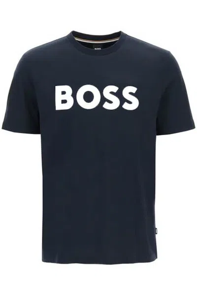 Shop Hugo Boss Tiburt 354 Logo Print T-shirt In Dark Blue