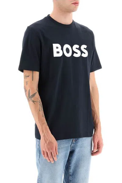 Shop Hugo Boss Tiburt 354 Logo Print T-shirt In Dark Blue