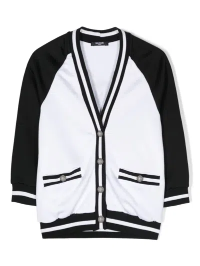 Shop Balmain Cardigan Con Stampa In White/black