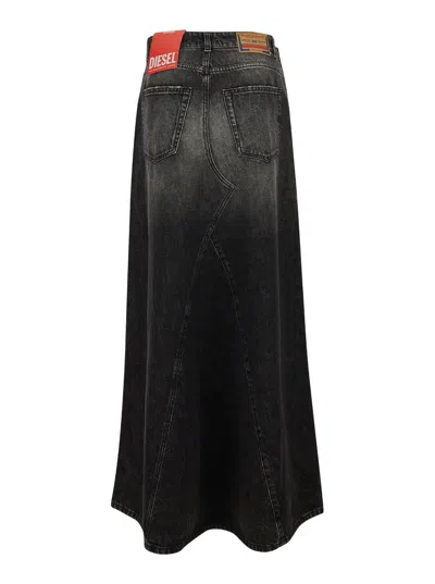 Shop Diesel Balck Long Skirt With Oval D Detail In Denim Woman In Black/denim