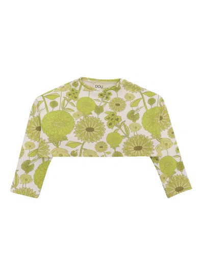 Douuod Cropped Sweater With Flowers In White