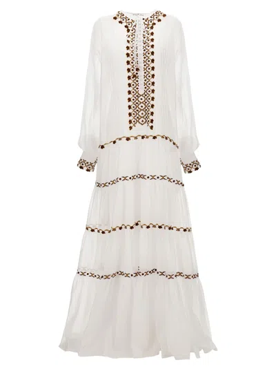 Shop Ermanno Scervino Pattern Embroidered Flare Dress In White