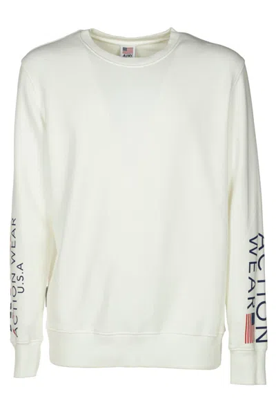 Shop Autry Sleeved Logo Print Sweater In Iconic Wom White