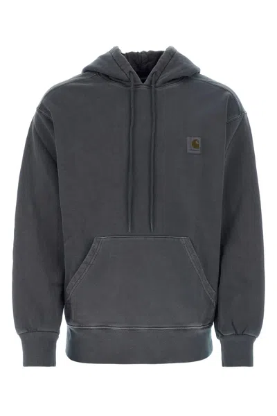 Shop Carhartt Dark Grey Cotton Hooded Nelson Sweat In Gd Chacoal Garment Dyed
