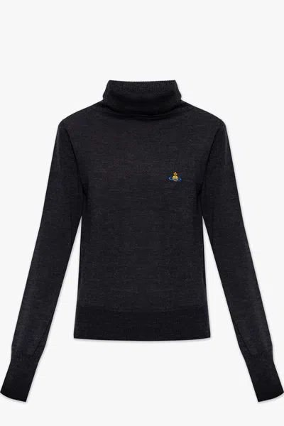 Shop Vivienne Westwood Giulia Turtleneck Sweater With Logo In Vintage Black