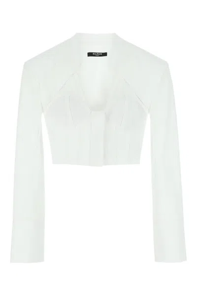 Shop Balmain White Poplin Shirt