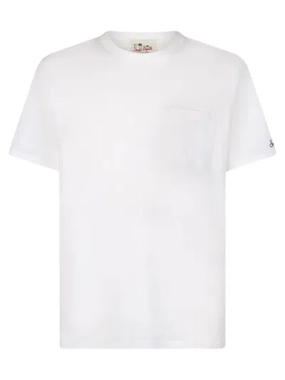 Shop Mc2 Saint Barth Linen T-shirt With Front Pocket In N Off White