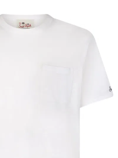 Shop Mc2 Saint Barth Linen T-shirt With Front Pocket In N Off White