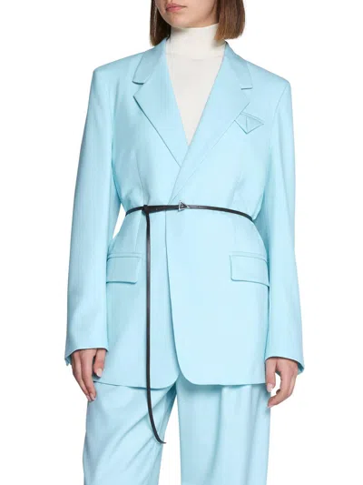 Shop Bottega Veneta Belted-waist Twill Jacket In Pale Blue