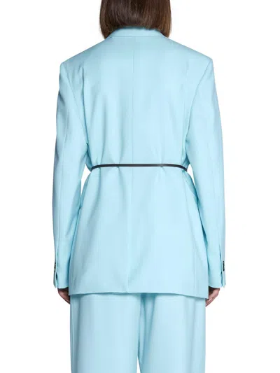 Shop Bottega Veneta Belted-waist Twill Jacket In Pale Blue