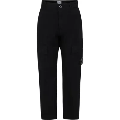 Shop C.p. Company Undersixteen Black Trousers For Boy With C.p. Company Lens. In Nero/black