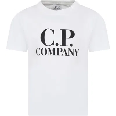 Shop C.p. Company Undersixteen White T-shirt For Boy With Logo In Bianco